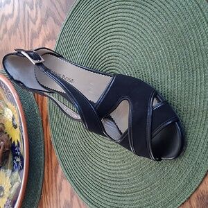 Taryn Rose Black Leather Detail Ankle Strap Peep Toe Retro Pin-up Heels Size 39